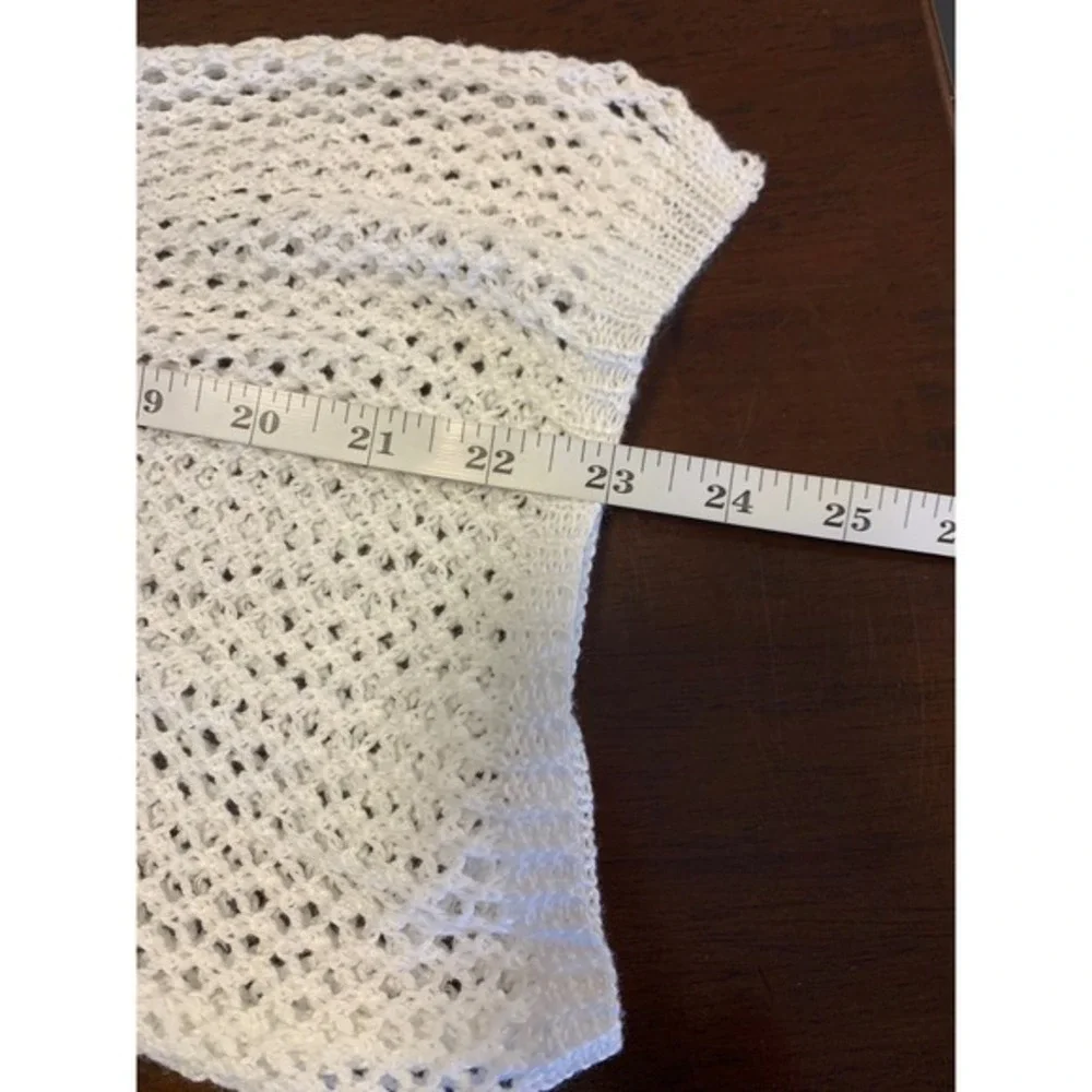 White Crochet Open Knit Cover Up Dress Bell Sleeve‎ High Low Tunic Drawstring
